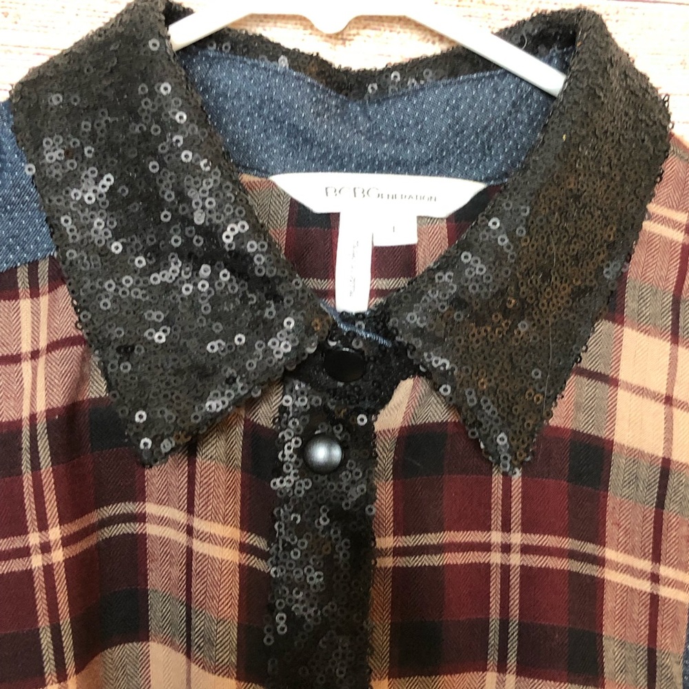 BCBGeneration Sequin Plaid Button Down‎ - image 3